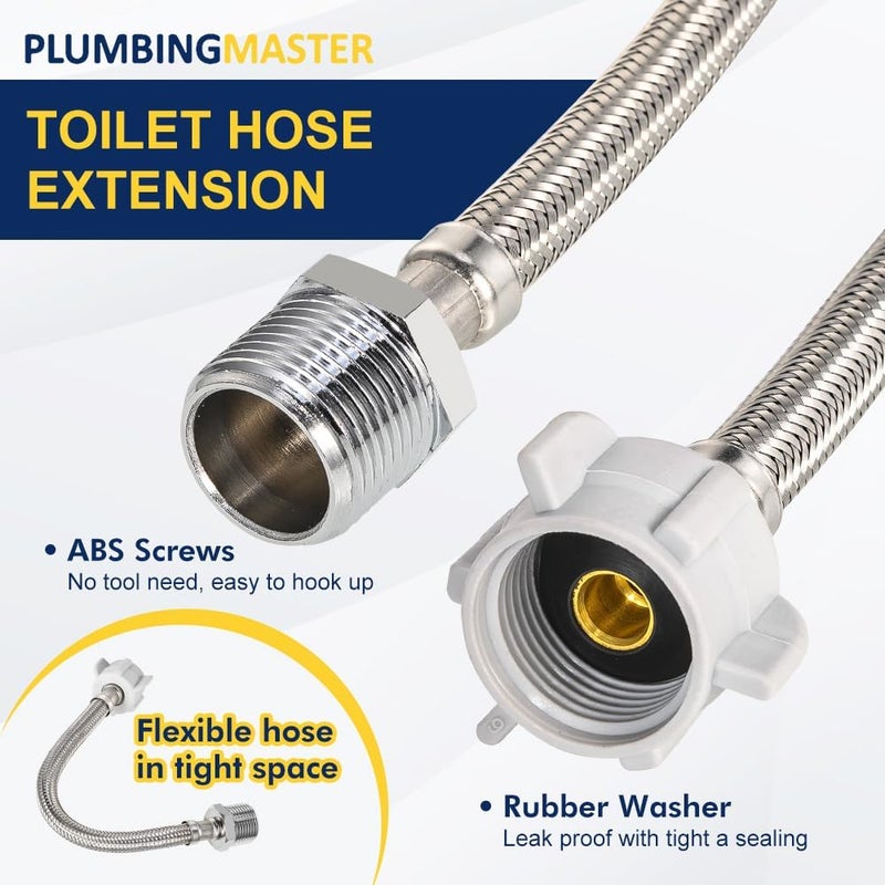 PLUMBINGMASTER 8 Inch Flexible Toilet Connector Extension, 7/8 female x 7/8 male Hose Adapter, Stainless Steel Braided Hose to Toilet Tank Compatible,1 pcs - Image 5